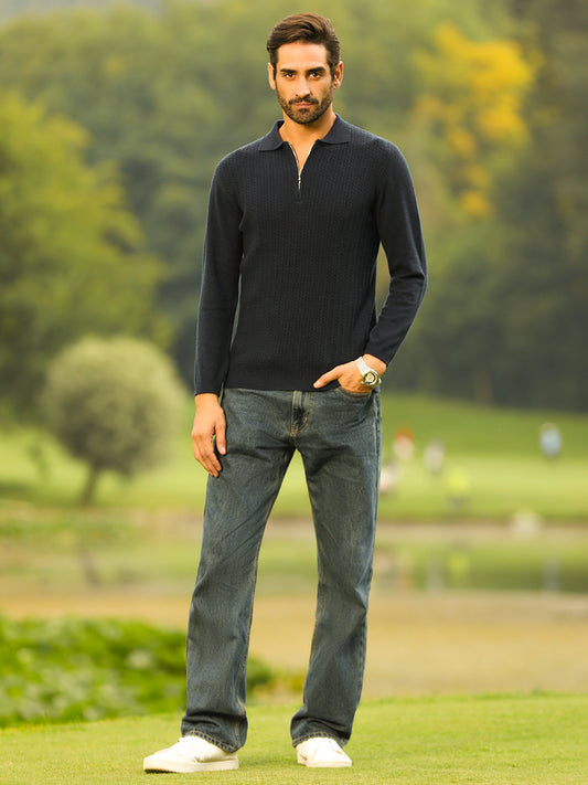 Deep Navy Quarter-Zip Knit Polo