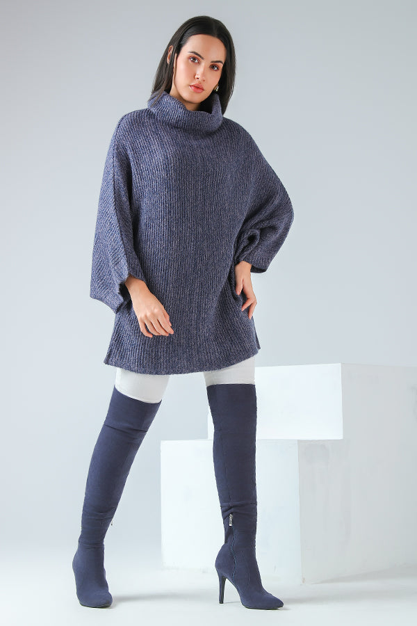 Aubergine High-Neck Poncho