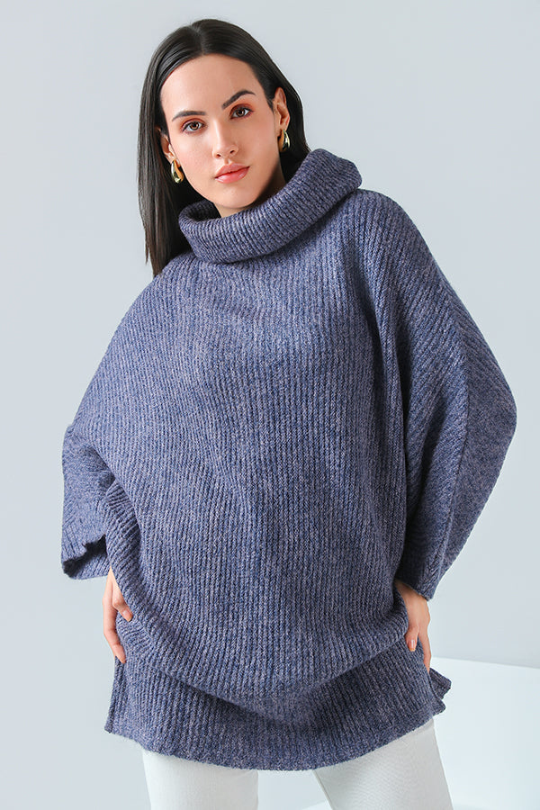 Aubergine High-Neck Poncho