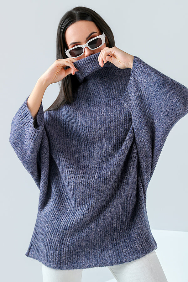 Aubergine High-Neck Poncho