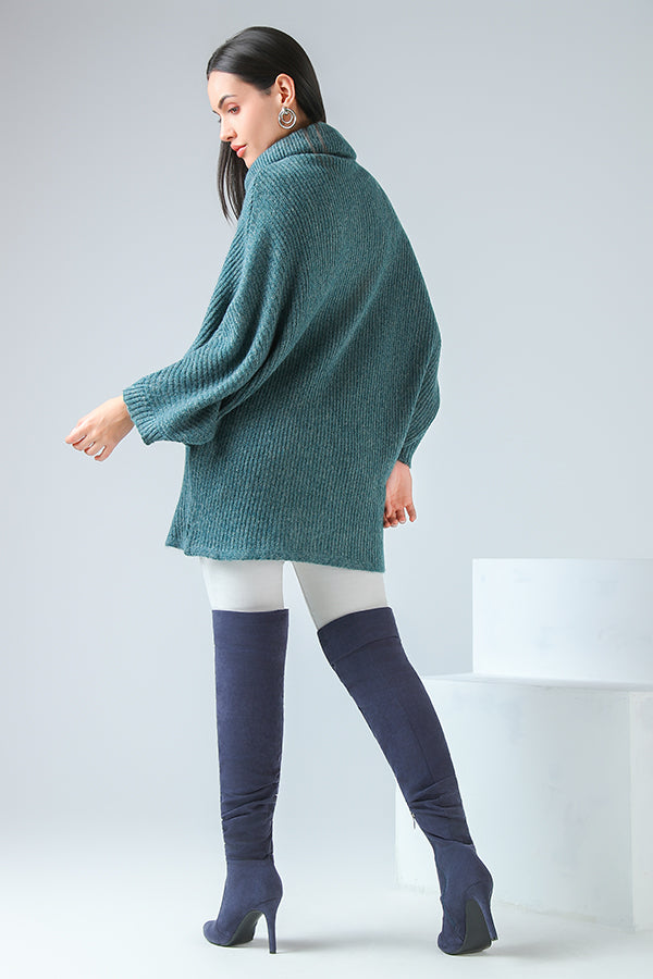 Forest Sage High-Neck Poncho