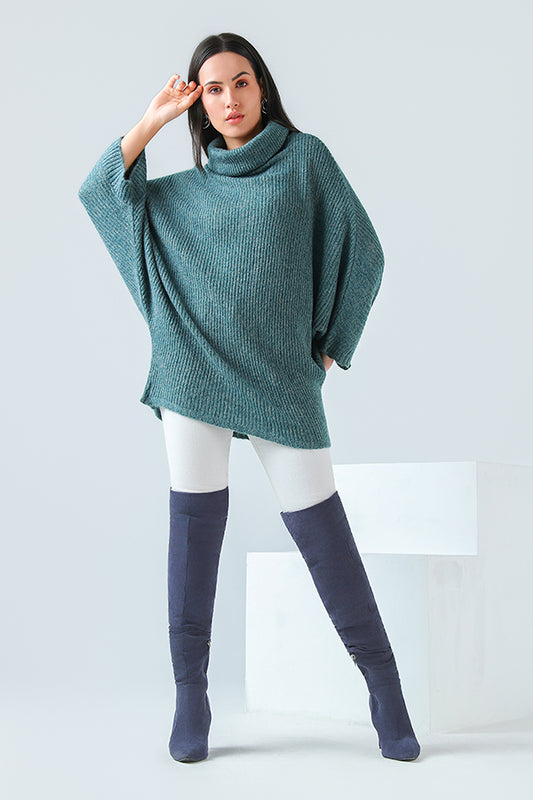 Forest Sage High-Neck Poncho