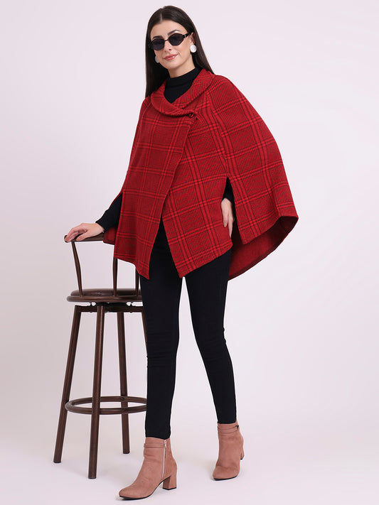 Crimson Plaid Poncho