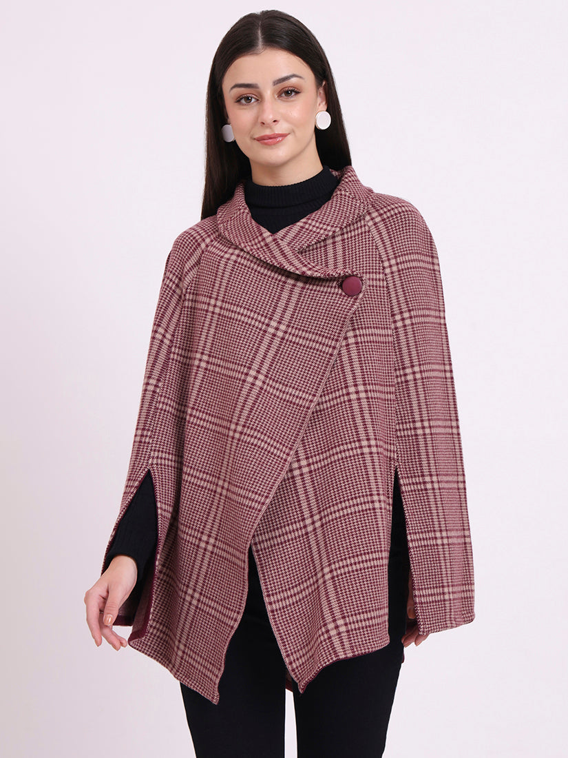 Wine Tartan Poncho