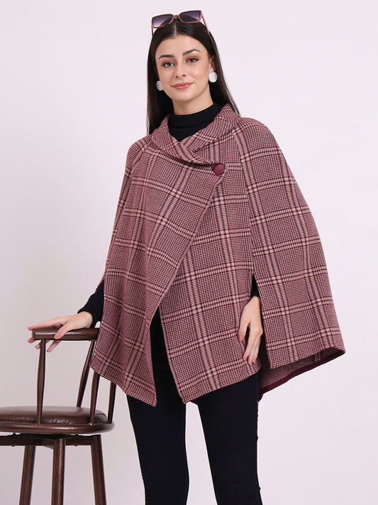 Wine Tartan Poncho