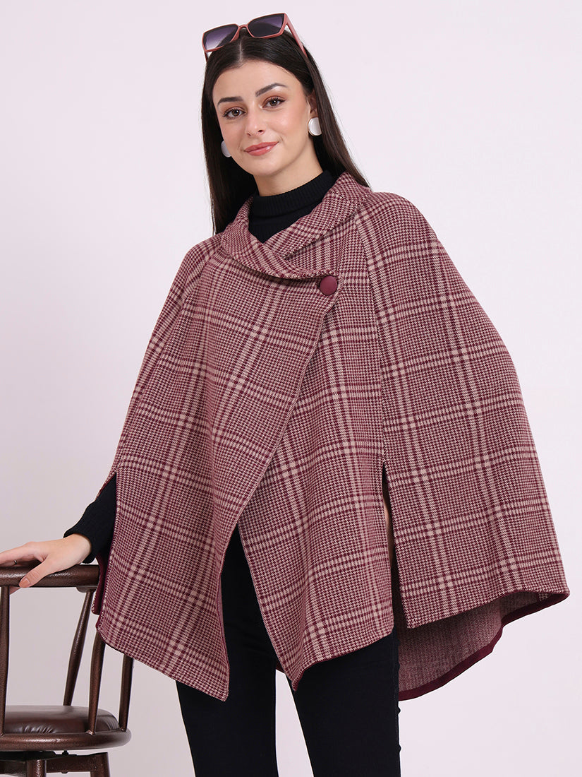 Wine Tartan Poncho