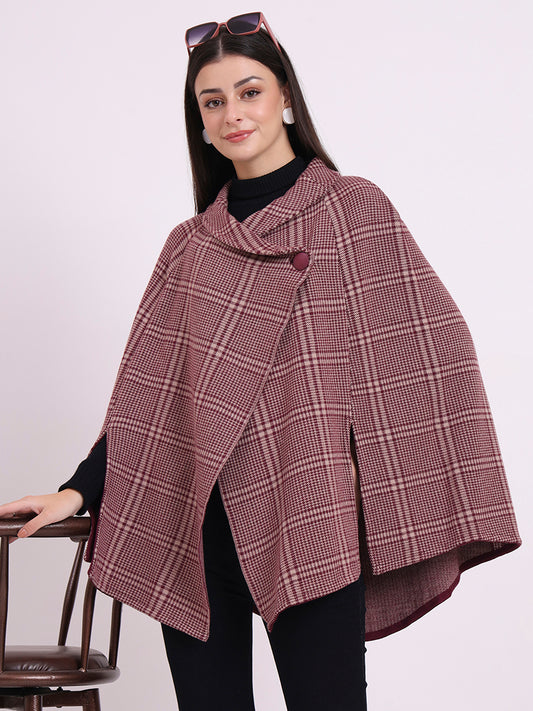 Wine Tartan Poncho