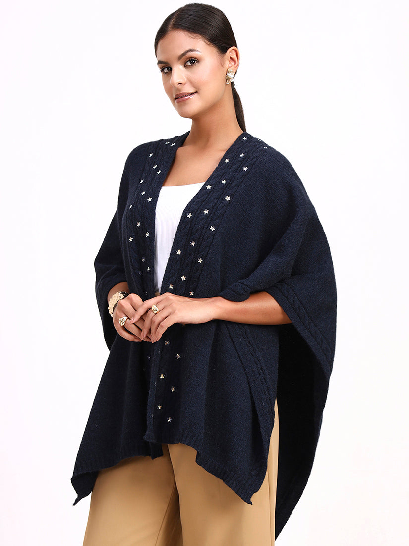 Bleu Fleur de Neige Poncho