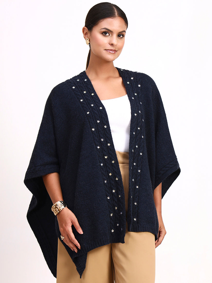 Bleu Fleur de Neige Poncho
