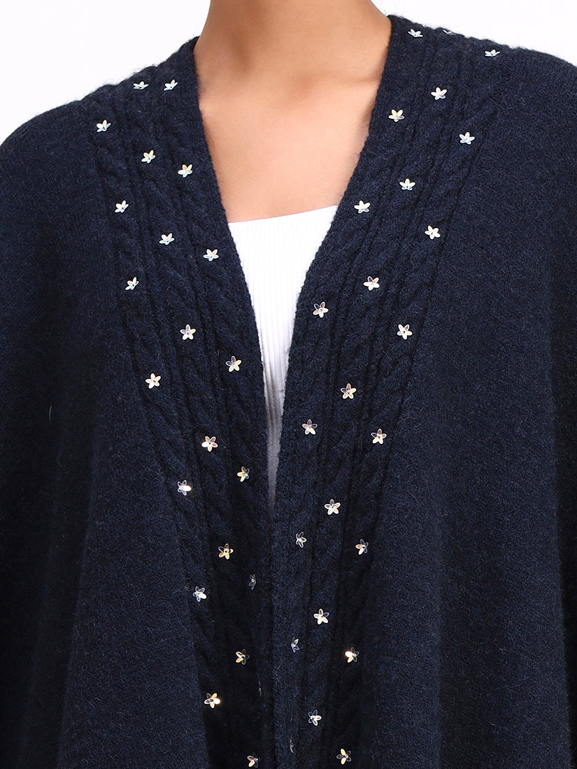 Bleu Fleur de Neige Poncho