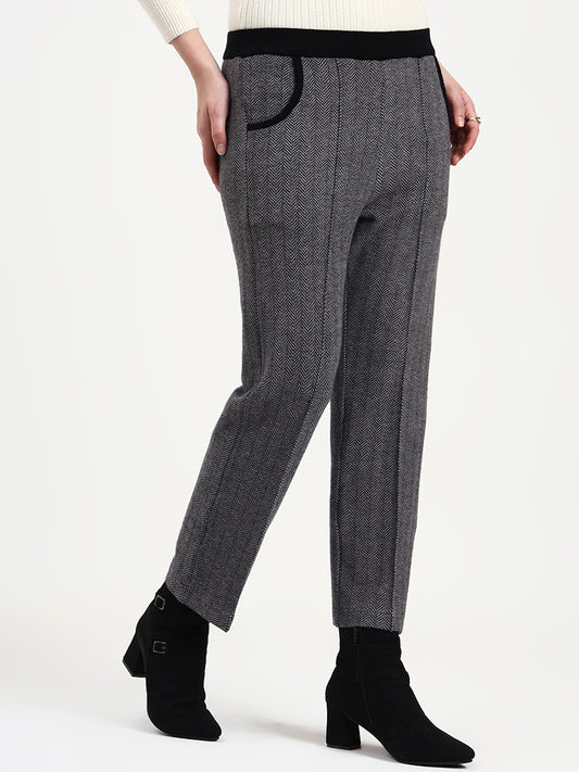 Alina Charcoal Herringbone Trouser