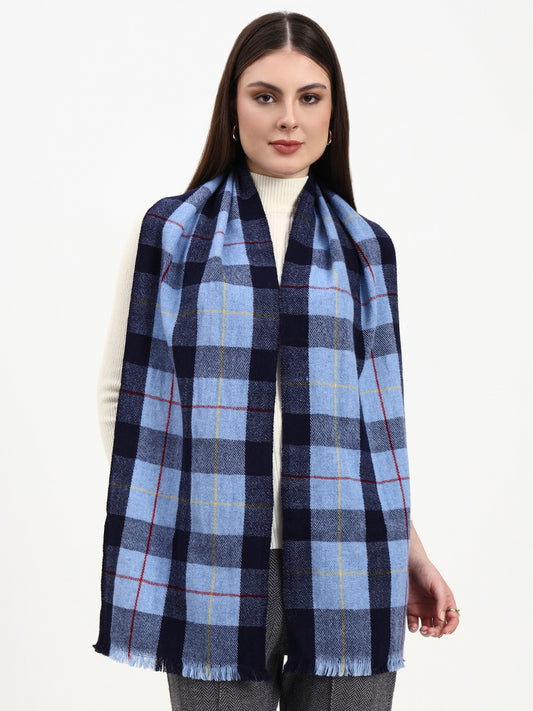 Frosted Blue Check Wool Scarf