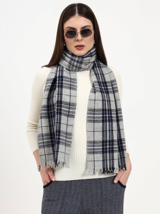 Frost Grey & Navy Check Scarf