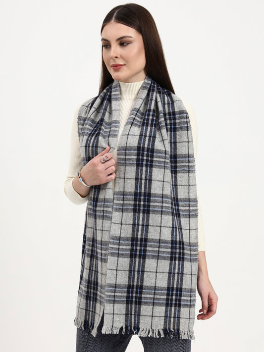 Frost Grey & Navy Check Scarf