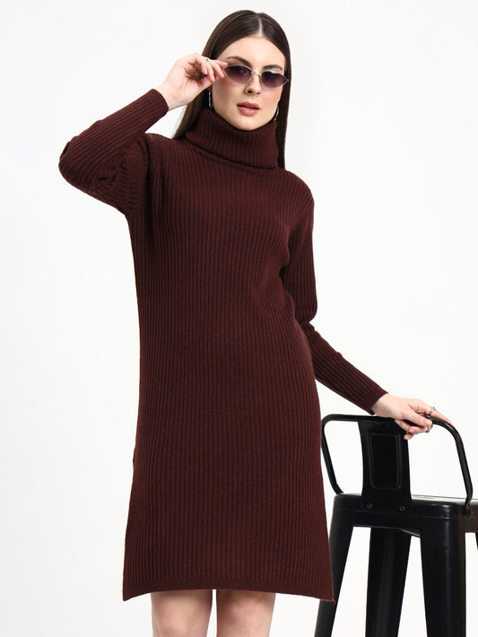 Wine Glen Turtleneck Knit Dress