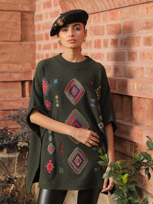 Olive Mosaic Poncho