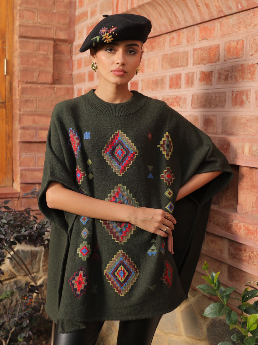 Olive Mosaic Poncho