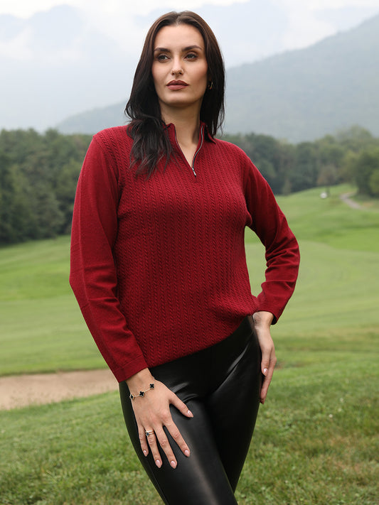 Claret Quarter-Zip Knit Polo
