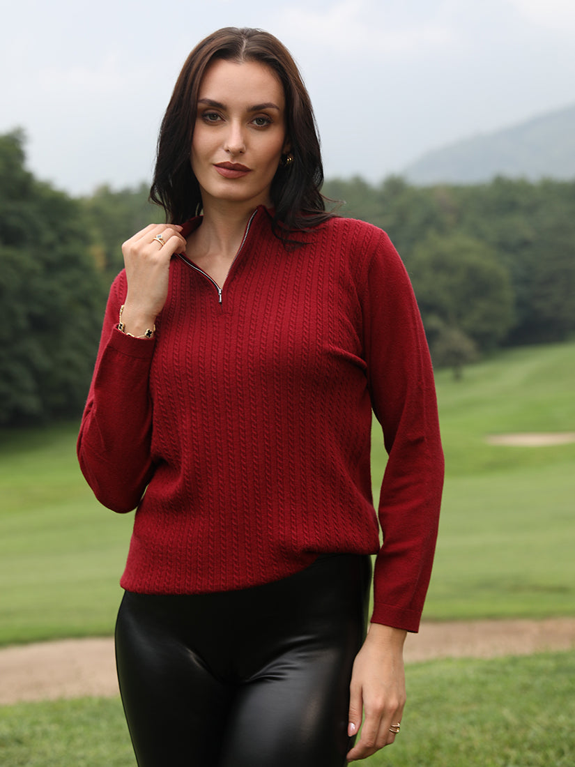 Claret Quarter-Zip Knit Polo