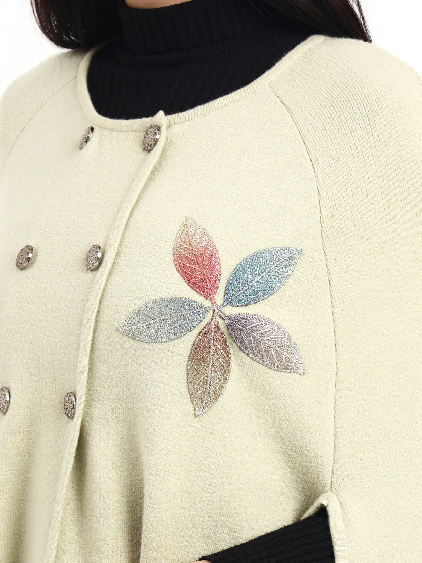 Ecru Bloom Leaf Poncho