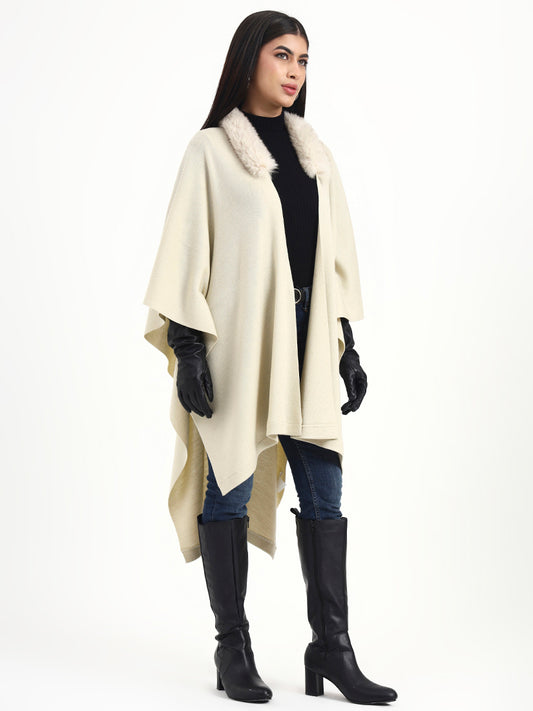 Ivory Frost Fur Collar Cape