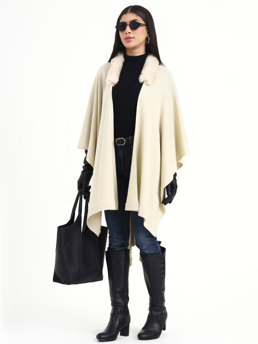 Ivory Frost Fur Collar Cape
