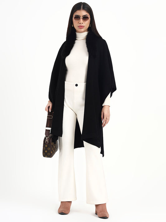 Midnight Noir Fur Collar Cape