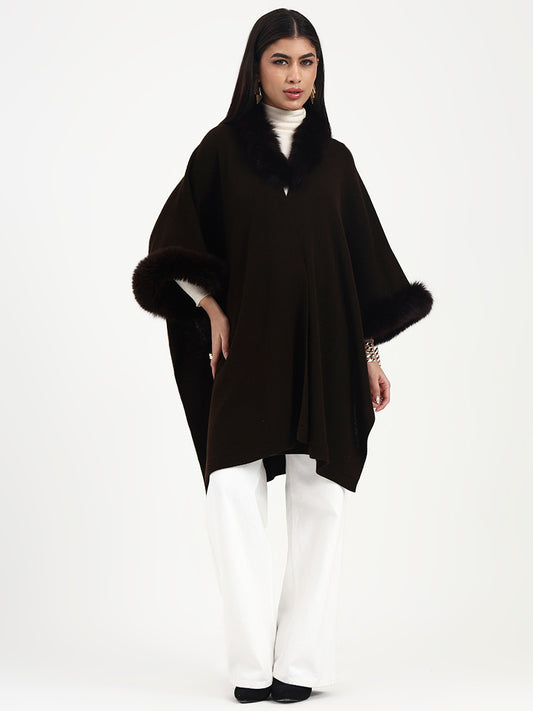 Dark Truffle Fur Accent Cape