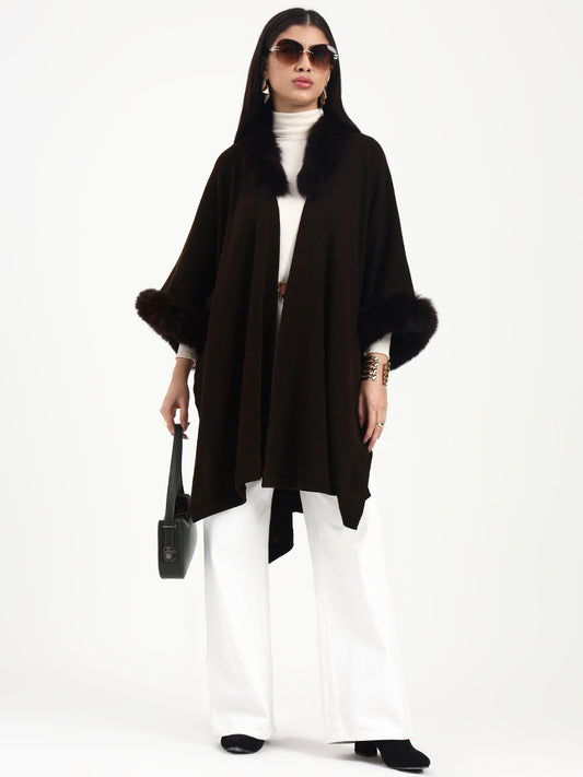 Dark Truffle Fur Accent Cape