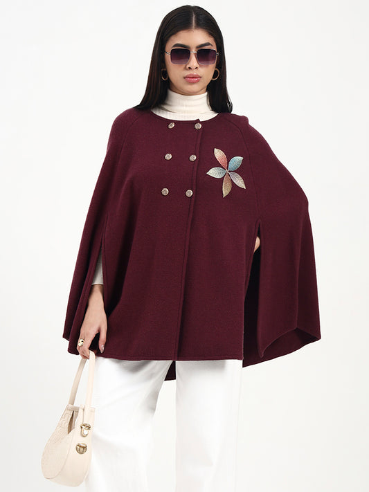Wine Bloom Leaf Poncho
