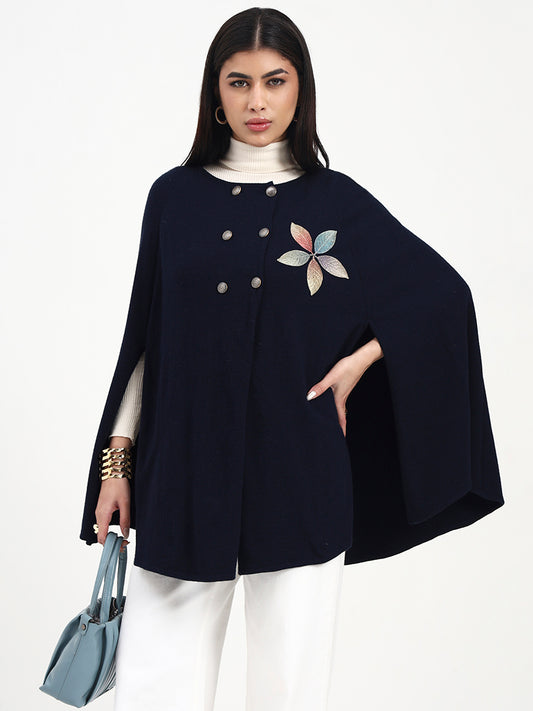 Midnight Navy Bloom Leaf Poncho