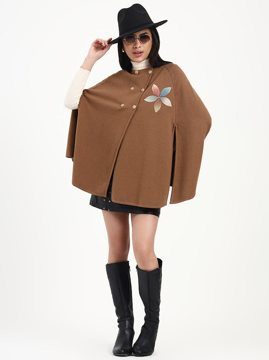 Warm Camel Bloom Leaf Poncho