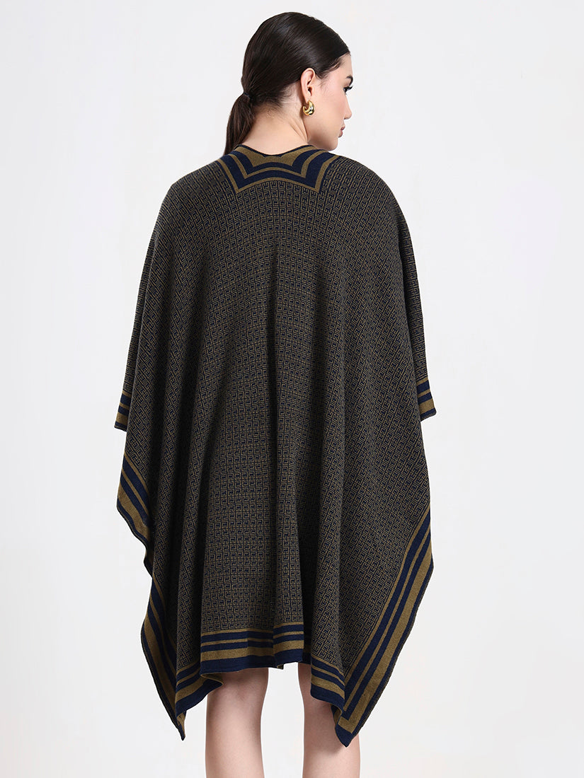 Olive Intarsia Belted Cape