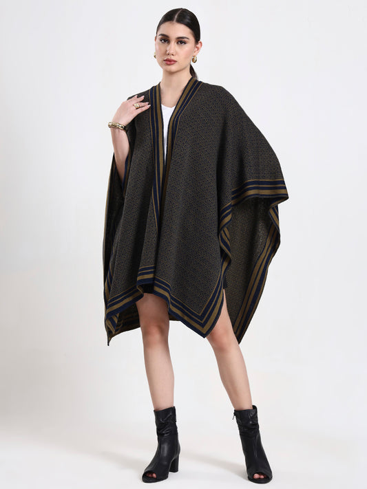 Olive Intarsia Belted Cape