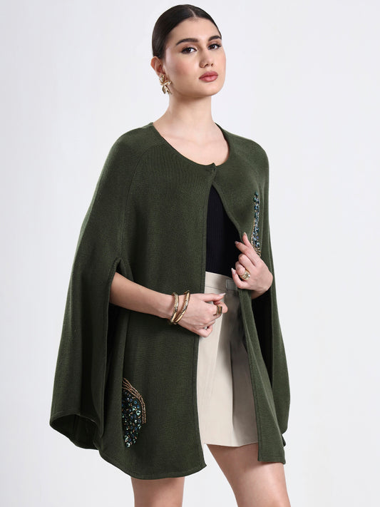 Olive Serenade Embellished Cloak