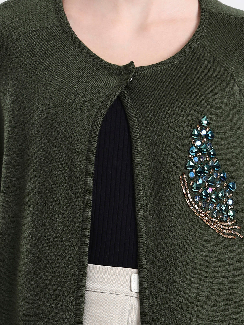 Olive Serenade Embellished Cloak