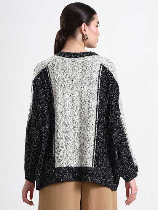 White/Black Textured Poncho