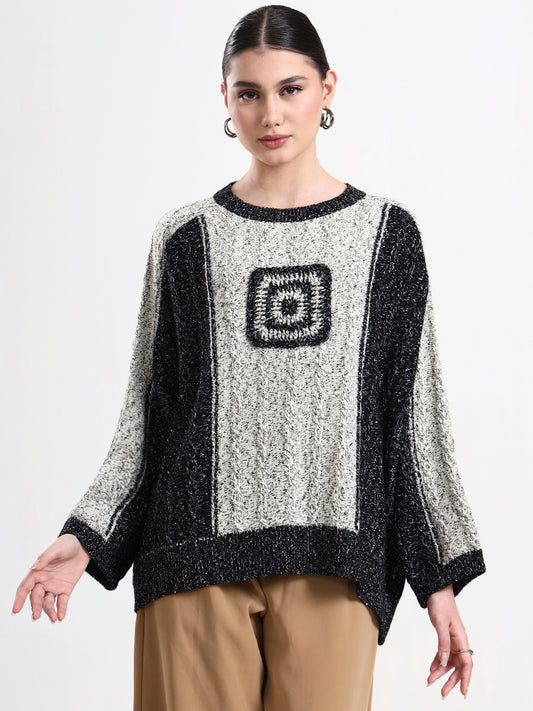White/Black Textured Poncho