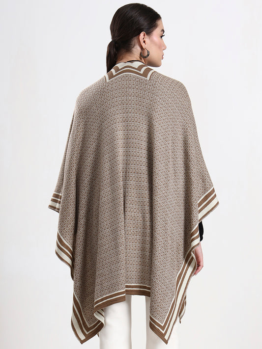 Fawn Intarsia Belted Cape