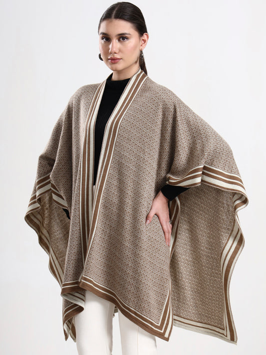 Fawn Intarsia Belted Cape