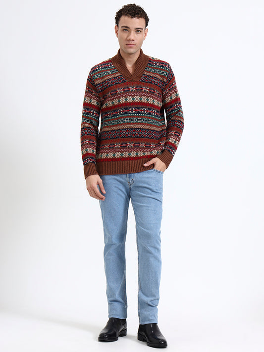 Harris Brown Fair Isle Shawl Neck Pullover