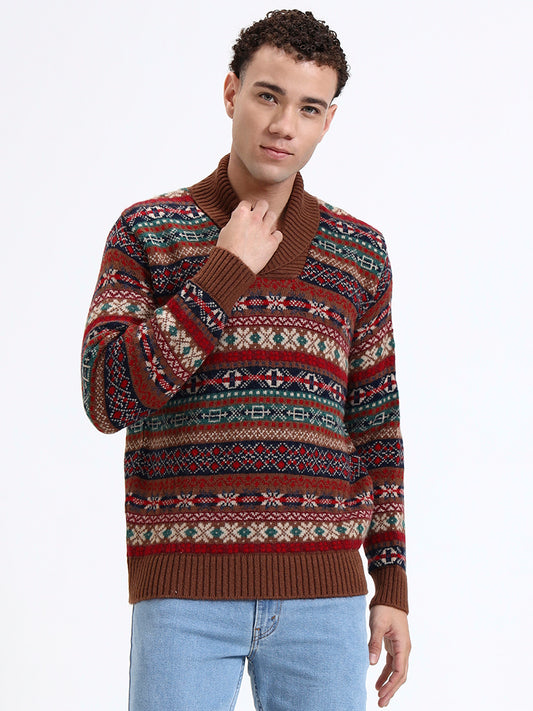 Harris Brown Fair Isle Shawl Neck Pullover