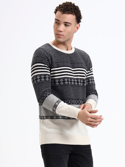 Monochrome Fair Isle Knit Pullover