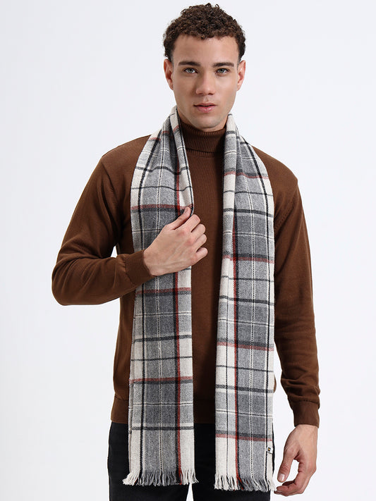 Stone Grid Check Fringe Scarf