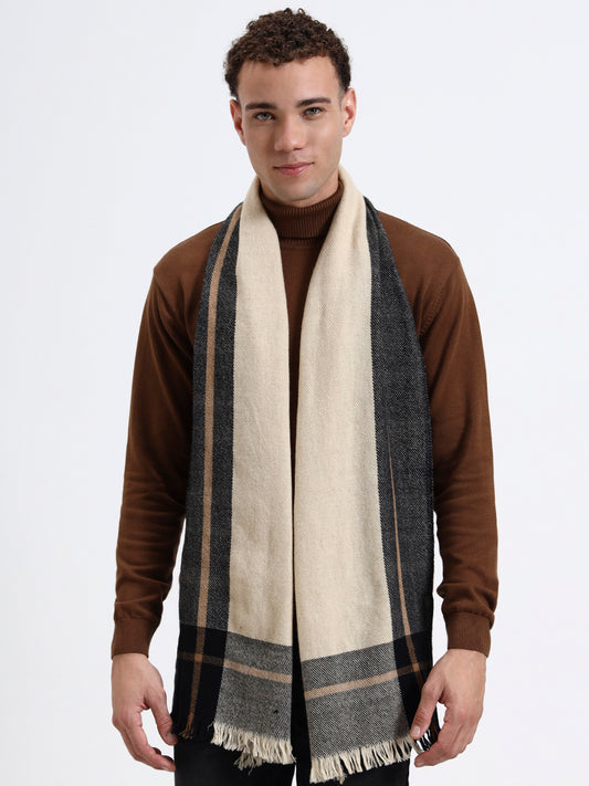 Charcoal Border Beige Lambswool Scarf