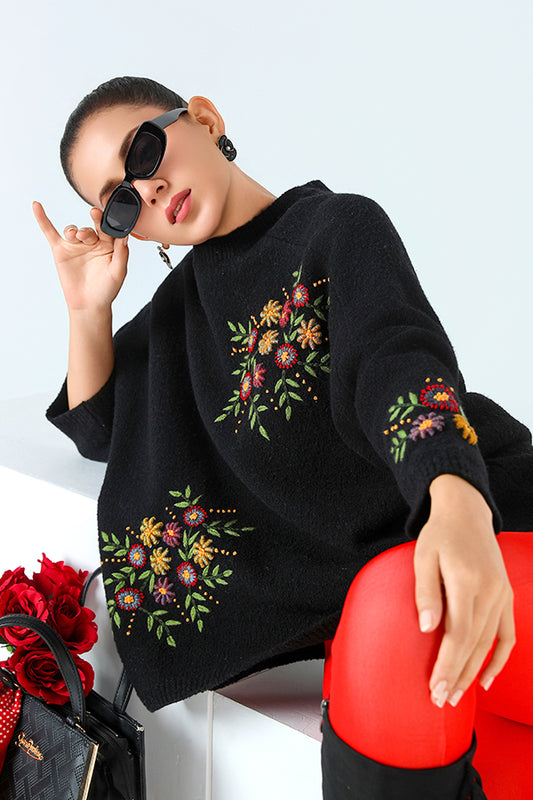 Nero Fiorito Alpaca Poncho