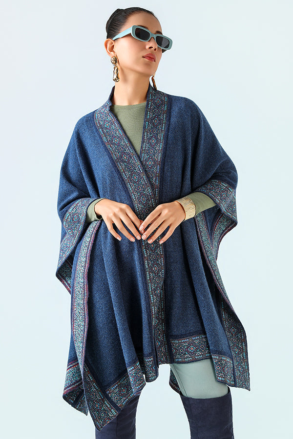 Bleu Héritage Tissé Cape