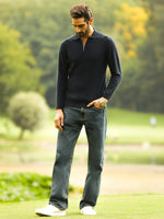 Deep Navy Quarter-Zip Knit Polo