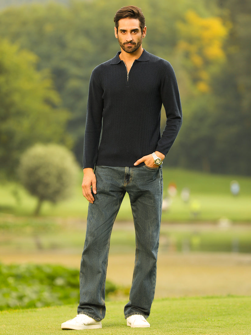 Deep Navy Quarter-Zip Knit Polo
