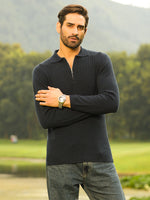 Deep Navy Quarter-Zip Knit Polo